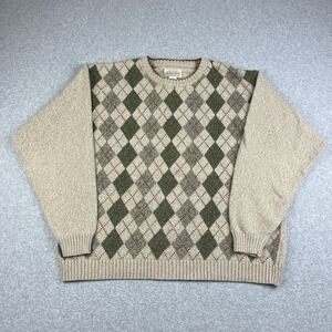 Vintage St Johns Bay Sweater Mens Large Beige Argyle Diamond Preppy Golf 80s